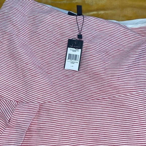 🆕BCBGMAXAZRIA Pinstriped Asymmetric Skirt In Lipstick Red. Size Large.NWT - Picture 7 of 10